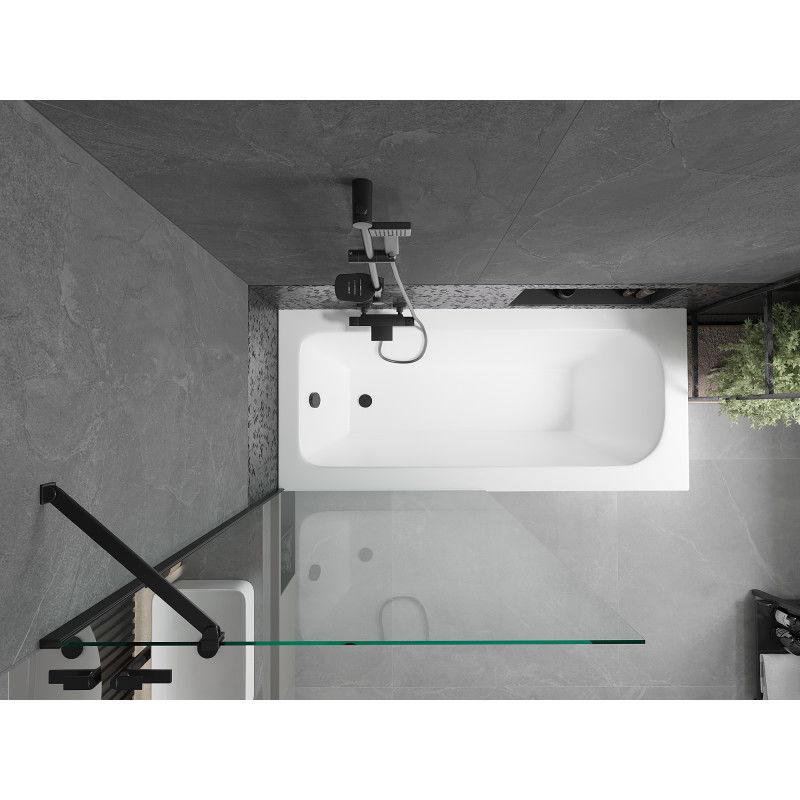 Mexen Vega wanna prostokątna 170 x 70 cm z obudową i parawanem 1-skrzydłowym 90 cm, transparent, czarny - 550117070X9509000070