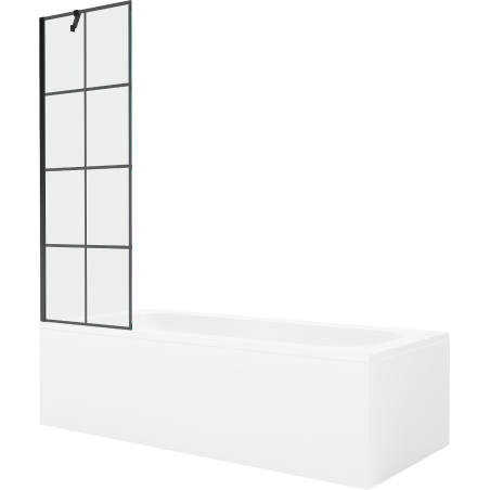 Mexen Vega wanna prostokątna 170 x 70 cm z obudową i parawanem 1-skrzydłowym 60 cm, czarny wzór - 550117077X9506007077