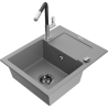 Mexen Enzo zlewozmywak granitowy 1-komorowy z ociekaczem i baterią kuchenną Flora, szary - 6506-71-670401-07-B