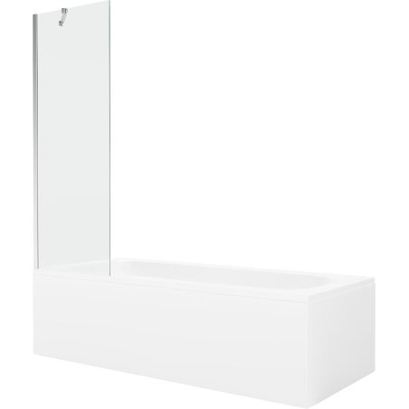 Mexen Vega wanna prostokątna 180 x 80 cm z obudową i parawanem 1-skrzydłowym 60 cm, transparent, chrom - 550118080X9506000001