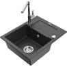 Mexen Enzo zlewozmywak granitowy 1-komorowy z ociekaczem i baterią kuchenną Flora, czarny nakrapiany - 6506-76-670401-00