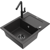 Mexen Enzo zlewozmywak granitowy 1-komorowy z ociekaczem i baterią kuchenną Flora, czarny nakrapiany - 6506-76-670401-70-B