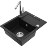Mexen Enzo zlewozmywak granitowy 1-komorowy z ociekaczem i baterią kuchenną Flora, czarny - 6506-77-670401-00
