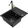 Mexen Enzo zlewozmywak granitowy 1-komorowy z ociekaczem i baterią kuchenną Flora, czarny - 6506-77-670401-57-B