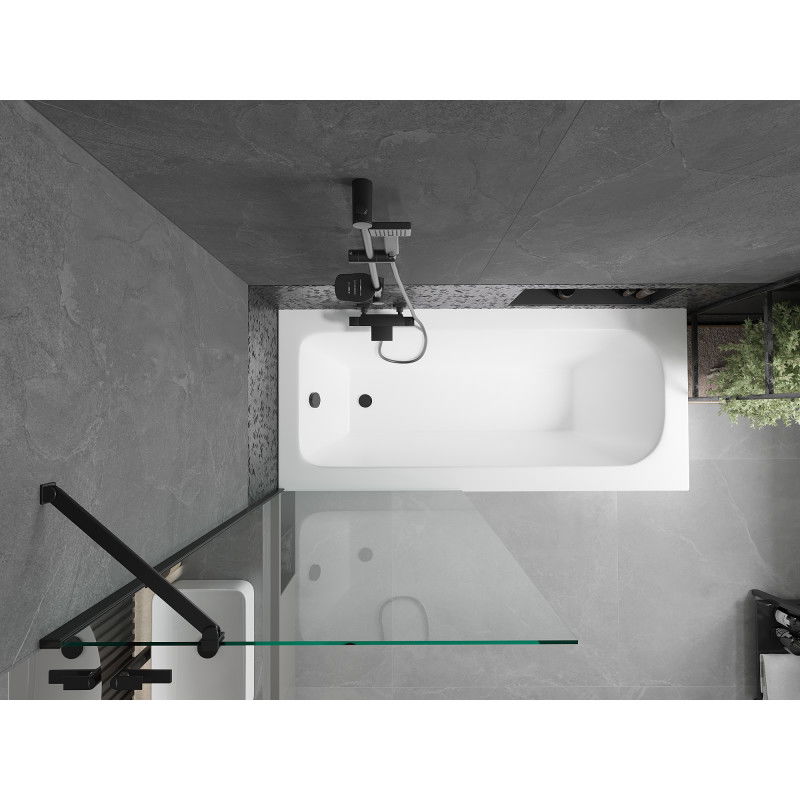 Mexen Vega wanna prostokątna 180 x 80 cm z obudową i parawanem 1-skrzydłowym 80 cm, transparent, czarny - 550118080X9508000070