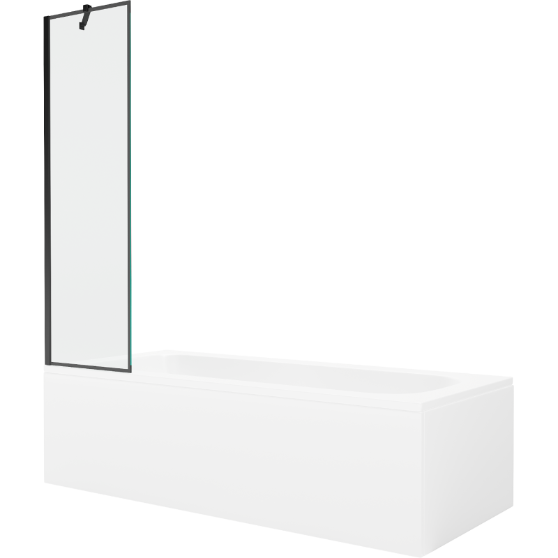 Mexen Vega wanna prostokątna 180 x 80 cm z obudową i parawanem 1-skrzydłowym 50 cm, czarny wzór - 550118080X9505007070
