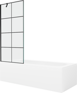 Mexen Vega wanna prostokątna 180 x 80 cm z obudową i parawanem 1-skrzydłowym 80 cm, czarny wzór - 550118080X9508007077
