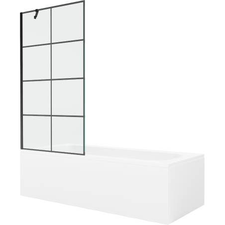 Mexen Vega wanna prostokątna 180 x 80 cm z obudową i parawanem 1-skrzydłowym 90 cm, czarny wzór - 550118080X9509007077