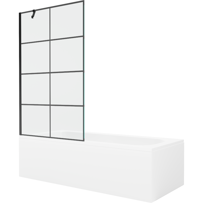 Mexen Vega wanna prostokątna 180 x 80 cm z obudową i parawanem 1-skrzydłowym 100 cm, czarny wzór - 550118080X9510007077