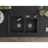 Mexen Tomas zlewozmywak granitowy 2-komorowy z baterią kuchenną Flora, czarny - 6516-77-670401-07
