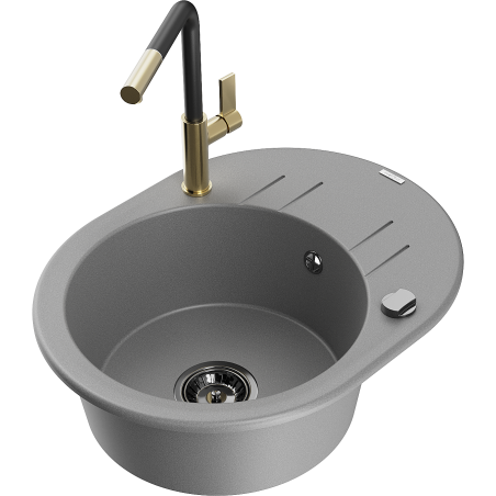 Mexen Kevin zlewozmywak granitowy 1-komorowy z ociekaczem i baterią kuchenną Flora, szary - 6517-71-670401-57-B