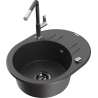 Mexen Kevin zlewozmywak granitowy 1-komorowy z ociekaczem i baterią kuchenną Flora, czarny nakrapiany - 6517-76-670401-08-B