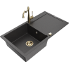 Mexen Leo zlewozmywak granitowy 1-komorowy z ociekaczem i baterią kuchenną Carla, czarny nakrapiany - 6501-76-670700-50