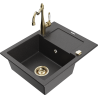 Mexen Enzo zlewozmywak granitowy 1-komorowy z ociekaczem i baterią kuchenną Carla, czarny nakrapiany - 6506-76-670700-50