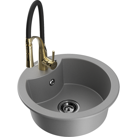 Mexen Diego zlewozmywak granitowy 1-komorowy z baterią kuchenną Aster, szary - 6512-71-73450-57-B