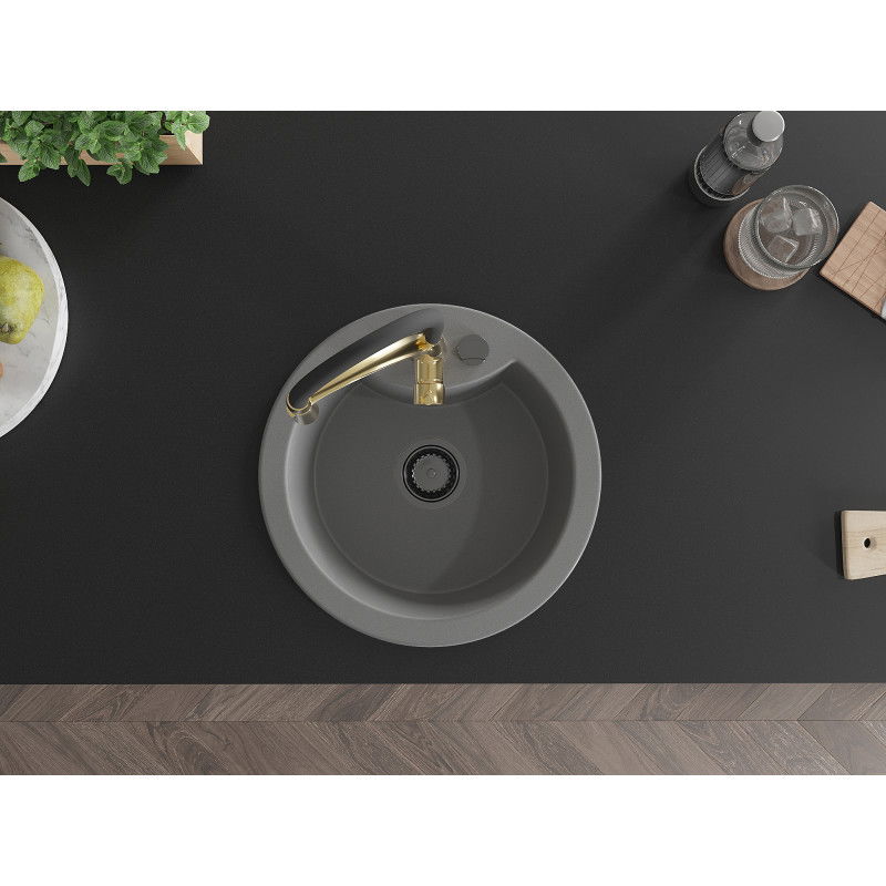 Mexen Diego zlewozmywak granitowy 1-komorowy z baterią kuchenną Aster, szary - 6512-71-73450-57-B