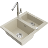 Mexen Carlos zlewozmywak granitowy 1,5-komorowy z baterią kuchenną Flora, beżowy - 6518-69-670401-00