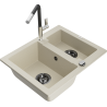 Mexen Carlos zlewozmywak granitowy 1,5-komorowy z baterią kuchenną Flora, beżowy - 6518-69-670401-07-B