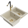 Mexen Carlos zlewozmywak granitowy 1,5-komorowy z baterią kuchenną Flora, beżowy - 6518-69-670401-57-G