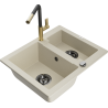 Mexen Carlos zlewozmywak granitowy 1,5-komorowy z baterią kuchenną Flora, beżowy - 6518-69-670401-57-B