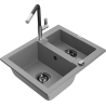 Mexen Carlos zlewozmywak granitowy 1,5-komorowy z baterią kuchenną Flora, szary - 6518-71-670401-07-B