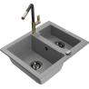 Mexen Carlos zlewozmywak granitowy 1,5-komorowy z baterią kuchenną Flora, szary - 6518-71-670401-57-B
