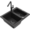 Mexen Carlos zlewozmywak granitowy 1,5-komorowy z baterią kuchenną Flora, czarny/srebrny metalik - 6518-73-670401-70-B