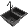 Mexen Carlos zlewozmywak granitowy 1,5-komorowy z baterią kuchenną Flora, czarny nakrapiany - 6518-76-670401-70-B