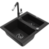Mexen Carlos zlewozmywak granitowy 1,5-komorowy z baterią kuchenną Flora, czarny - 6518-77-670401-07-B
