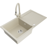 Mexen Leo zlewozmywak granitowy 1-komorowy z ociekaczem i baterią kuchenną Elia, beżowy - 6501-69-670101-69