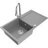 Mexen Leo zlewozmywak granitowy 1-komorowy z ociekaczem i baterią kuchenną Elia, szary - 6501-71-670101-00