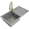 Mexen Leo zlewozmywak granitowy 1-komorowy z ociekaczem i baterią kuchenną Elia, szary - 6501-71-670101-50