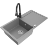 Mexen Leo zlewozmywak granitowy 1-komorowy z ociekaczem i baterią kuchenną Elia, szary - 6501-71-670101-70