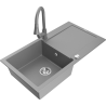 Mexen Leo zlewozmywak granitowy 1-komorowy z ociekaczem i baterią kuchenną Elia, szary - 6501-71-670101-71
