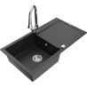 Mexen Leo zlewozmywak granitowy 1-komorowy z ociekaczem i baterią kuchenną Elia, czarny/srebrny metalik - 6501-73-670101-00
