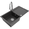 Mexen Leo zlewozmywak granitowy 1-komorowy z ociekaczem i baterią kuchenną Elia, czarny nakrapiany - 6501-76-670101-00