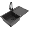 Mexen Leo zlewozmywak granitowy 1-komorowy z ociekaczem i baterią kuchenną Elia, czarny nakrapiany - 6501-76-670101-70-B