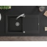 Mexen Leo zlewozmywak granitowy 1-komorowy z ociekaczem i baterią kuchenną Elia, czarny - 6501-77-670101-00