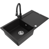 Mexen Leo zlewozmywak granitowy 1-komorowy z ociekaczem i baterią kuchenną Elia, czarny - 6501-77-670101-70