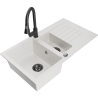 Mexen Matias zlewozmywak granitowy 1,5-komorowy z ociekaczem i baterią kuchenną Elia, biały - 6502-20-670101-70