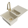 Mexen Matias zlewozmywak granitowy 1,5-komorowy z ociekaczem i baterią kuchenną Elia, beżowy - 6502-69-670101-50