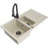 Mexen Matias zlewozmywak granitowy 1,5-komorowy z ociekaczem i baterią kuchenną Elia, beżowy - 6502-69-670101-70