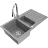 Mexen Matias zlewozmywak granitowy 1,5-komorowy z ociekaczem i baterią kuchenną Elia, szary - 6502-71-670101-00