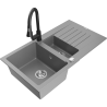 Mexen Matias zlewozmywak granitowy 1,5-komorowy z ociekaczem i baterią kuchenną Elia, szary - 6502-71-670101-70
