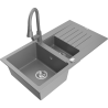 Mexen Matias zlewozmywak granitowy 1,5-komorowy z ociekaczem i baterią kuchenną Elia, szary - 6502-71-670101-71