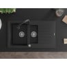 Mexen Matias zlewozmywak granitowy 1,5-komorowy z ociekaczem i baterią kuchenną Elia, czarny/srebrny metalik - 6502-73-670101-70