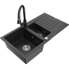 Mexen Matias zlewozmywak granitowy 1,5-komorowy z ociekaczem i baterią kuchenną Elia, czarny/srebrny metalik - 6502-73-670101-70