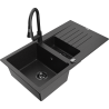 Mexen Matias zlewozmywak granitowy 1,5-komorowy z ociekaczem i baterią kuchenną Elia, czarny/srebrny - 6502-73-670101-70-B