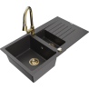 Mexen Matias zlewozmywak granitowy 1,5-komorowy z ociekaczem i baterią kuchenną Elia, czarny nakrapiany - 6502-76-670101-50