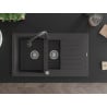 Mexen Matias zlewozmywak granitowy 1,5-komorowy z ociekaczem i baterią kuchenną Elia, czarny nakrapiany - 6502-76-670101-76